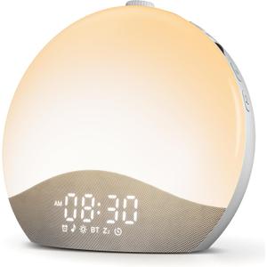 ecozy Sunrise Alarm Clock, White Noise Sound Machine, Alarm Clock for Bedrooms, 26 Soothing Sounds, 17 Night Lights, Bluetooth Speaker, Sunrise Wake-Up Light for Heavy Sleepers, Adults, Kids, Small