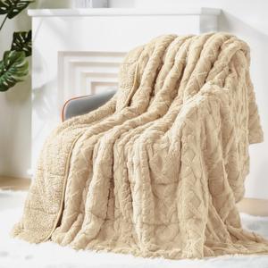 Super Fuzzy Soft Sherpa Fleece Weighted Blanket, 15 lbs. Dual Sided Fluffy Heavy Weighted Blankets for Adults - No Bunching with Double Layers of Soft Inner Lining (60"x 80", 15 Pounds) (Khaki)