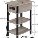 HOOBRO End Table with Charging Station, Flip Top Side Table with USB Ports, Narrow Nightstand Bedside Tables with Storage Shelves, for Small Space, Living Room, Greige and Black BG141UBZ01, 18.5"D x 11"W x 25.5"H