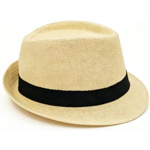 Straw Fedora Hat for Men Summer Short Brim Panama Hat Beach Casual
