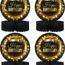 Happy Birthday Table Decoration Centerpieces - (4 Pack, Black & Rose Gold), Double-Sided Happy Birthday Centerpieces for Tables - Party Supplies for Elegant Birthday Decorations by PixiPy