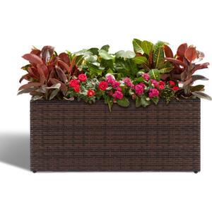 LEWIS&WAYNE Large Rectangular Block Planter Box Handmade Wicker Tall Planters for Outdoor Plants with Removable Liners Modern Planter for Indoor Outdoor Patio Deck - Brown, 30''x12''x16''