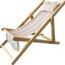 Childrens Vintage Sun Lounger Sling Chair | Wooden Frame with Canvas Fabric | Outdoor Folding Deck Chair for Kids Ages 5+ | Portable & Lightweight for Backyard, Poolside, or Beach (Rope)