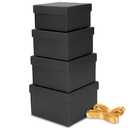 Bengnkes Black Gift Box Small Gift Boxes with Lids for Presents 4 Packs Square Luxury Nesting Gift Boxes with 17ft Ribbon for Birthday Bridesmaid Wedding Christmas Proposal