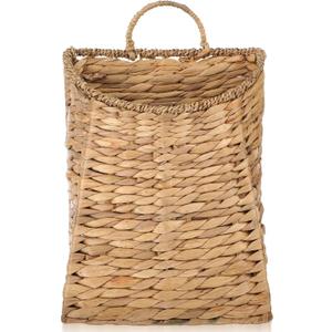 Woven Hanging Basket Water Hyacinth Hanging Wall Basket Portable Wicker Handmade Baskets Front Door Hanger Baskets Wreath for Plants Door Basketswith Handle for Garden Farmhouse Home Flowers