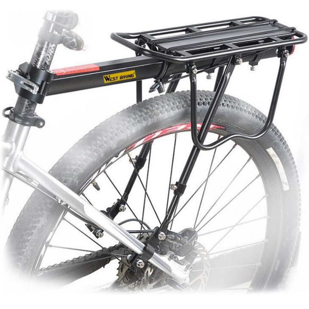 West Biking 110Lb Capacity Almost Universal Adjustable Bike Cargo Rack Cycling Equipment Stand Footstock Bicycle Luggage Carrier Racks with Reflective Logo