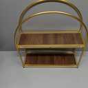 Crofy Gold Arched Frame Wall Shelf, Decorative 2 Tier Bathroom Wall Shelf with Walnut Finish Shelves and Robust Storage Capacity, 6" D x 17.9" W x 19.18" H
