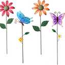 Metal Flowers for Outside, 16.15" 4-Pack Metal Colorful Butterfly & Flower Decorative Garden Stakes for Spring Garden Decor, Shaking Head Yard Art Decorations for Patio Lawn Ornaments