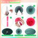 2 x Kosiz 18 Pcs Boho Classroom Hanging Decoration Boho Paper Fans Soft Colored Pom Poms Country School Hanging Fans Tissue Paper Flower for Room Classroom Birthday Party Supplies Decoration