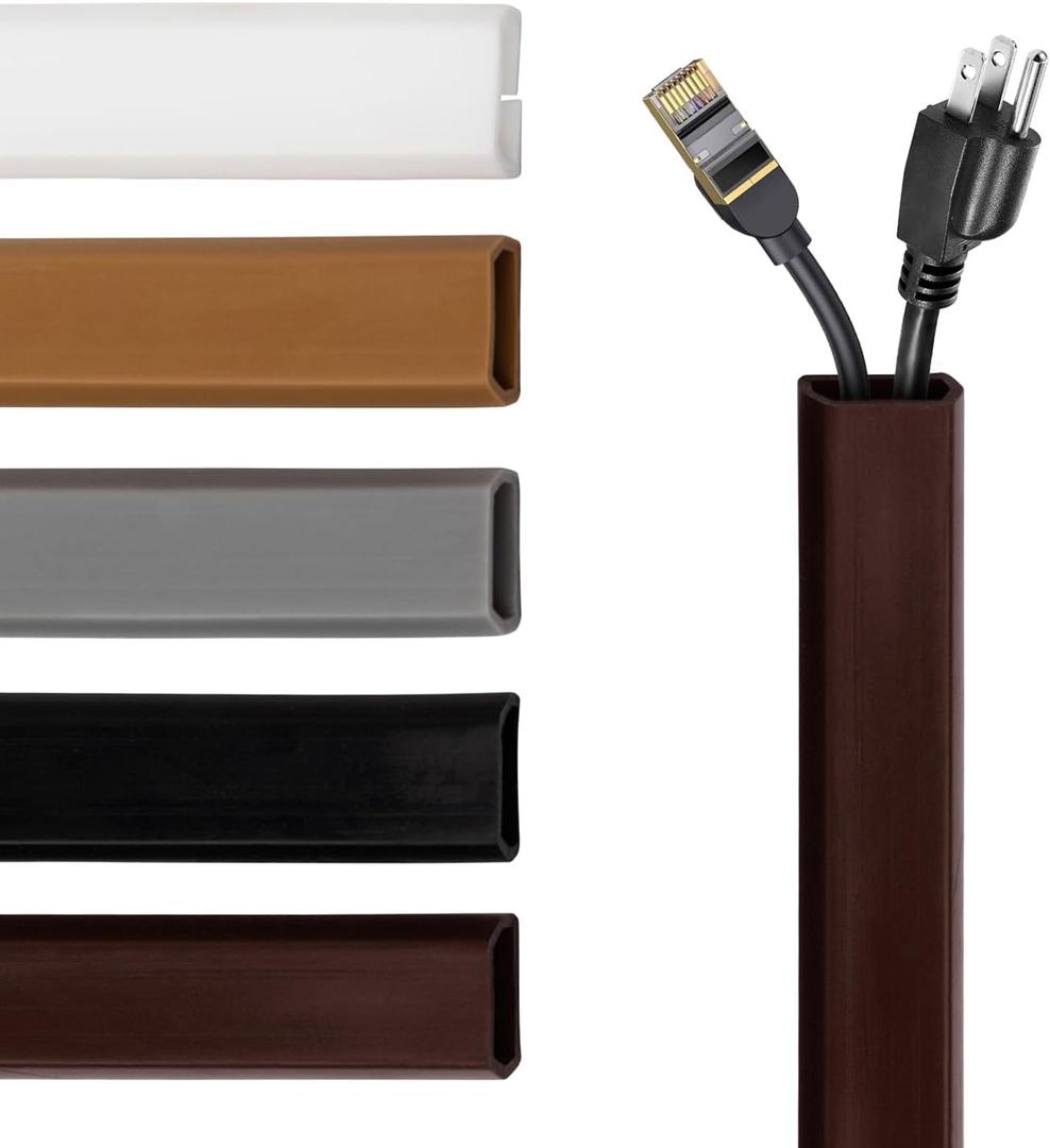 TV Cord Hider  Flexible Wall Cord Cover Low Profile Silicone Cable Raceway Self Adhesive Cut to Size Design for Hiding Wires on Wall Clean Home Setup Cable Concealment, Dark Brown, 6 Feet