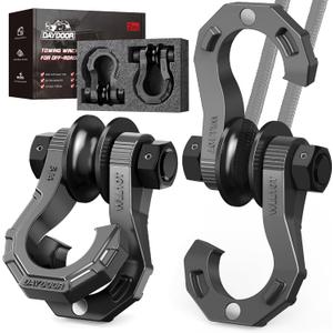 DAYDOOR D Ring Shackles with Snatch Block, 45,000Lbs Break Strength Towing Winch Shackle, 3/4" Heavy Duty Shackles with 7/8" Screw Pin for Off Road Vehicle Recovery (2 Pack, Gray)
