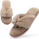 MAXTOP Fluffy House Slippers for Women Open Toe Cute Memory Foam Flip Flop Slippers Indoor Outdoor Soft Slides Shoes (7-8 Women/5-6 Men, Dark Brown)