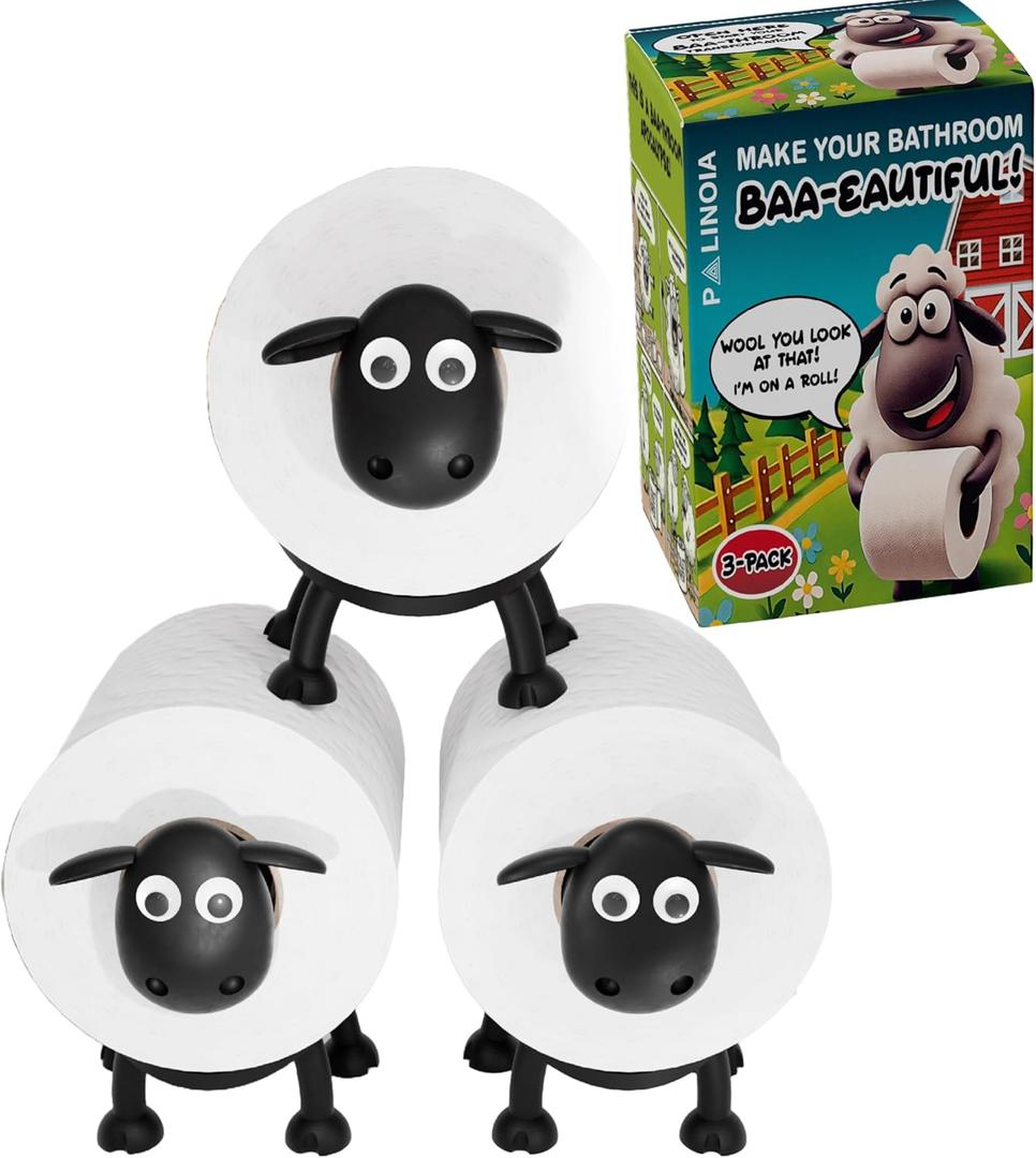 3 x Black Sheep Toilet Paper Holder, Free-Standing Toilet Paper Roll Organizer, Funny Farmhouse Bathroom Decor, Novelty Sheep Bathroom Accessory 3 Pack Gift Box