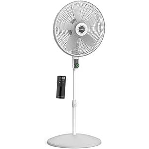 Lasko EcoQuiet Oscillating Pedestal Fan with Whisper Quiet DC Motor, 12 Speeds, 8 Hour Timer, Adjustable Height, Remote Control, White, S18705, Large