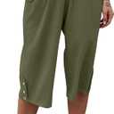 Veatzaer Women's Elastic Waist 3/4 Capri Harem Pants with Pockets Casual Loose Solid Yoga Trousers, Large