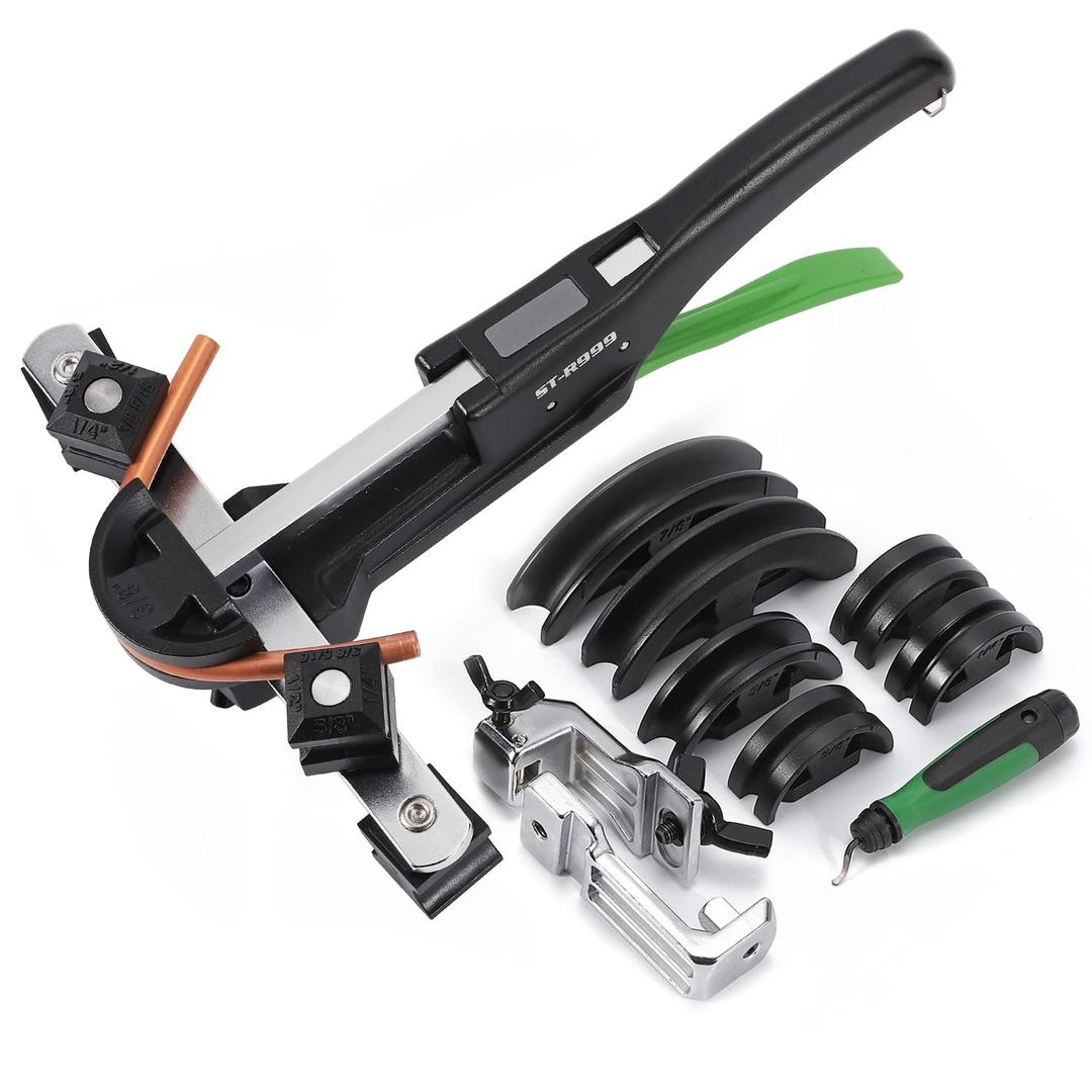 Antstone Tubing Bender Kit with Reverse Bend 1/4"7/8" HVAC Ratchet Copper Pipe Bender Tool Set 90° Bend with 7 Dies for Refrigerator Air Conditioner Repair