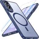 OWKEY for Samsung Galaxy S25 Edge Case 6.7'', Magnetic S25 Edge Case for Magsafe with Tempered Glass Screen, [Shockproof Military] Translucent Back Slim Bumper Cover Phone Case Galaxy s25 Edge, Blue