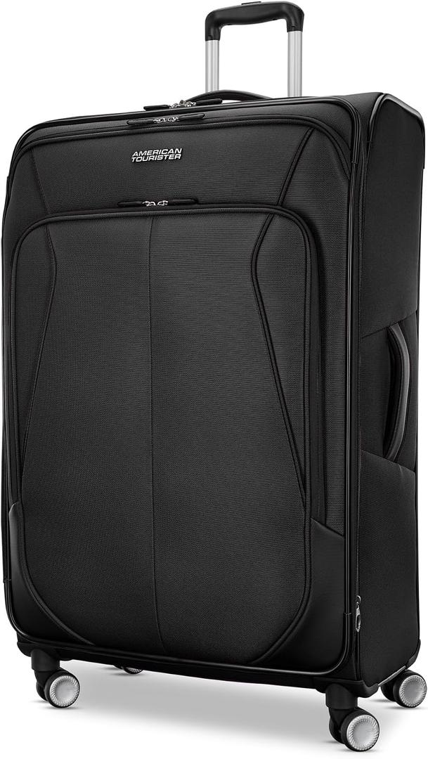 American Tourister 4 KIX 3.0 Checked-Large Softside Expandable Luggage with 4 Spinner Wheels, Black