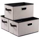 PRANDOM Fodable Storage Bins for Closet [3-Pack] Decorative Fabric Storage Baskets Cubes with Leather/Metal Handles for Shelves Bedroom Living Room Light Grey (11.5x8.5x6.7 Inch)