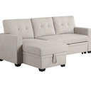 Devion Furniture L-Shaped Polyester Fabric Reversible, Easy Convertible Pull-Out Sleeper Sectional Sofa/Storage Chaise with Tufted Back Cushions and Track Arms in Beige