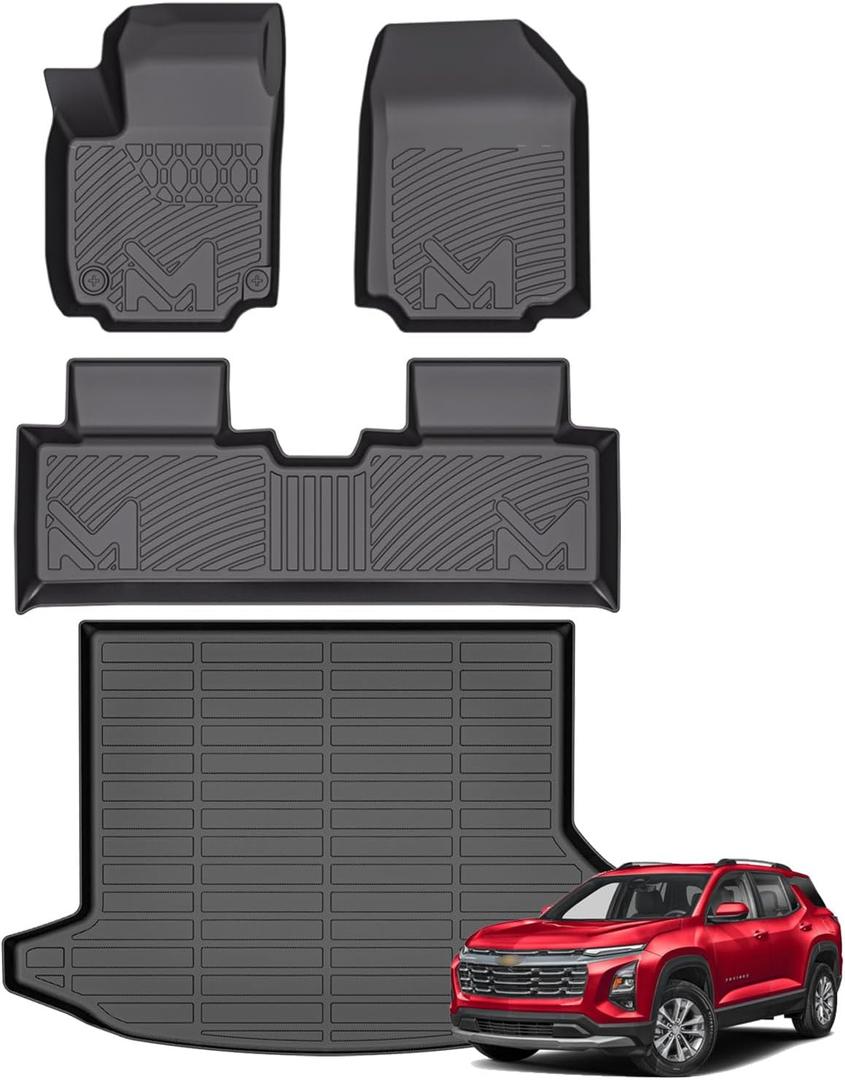 Floor Mats & Cargo Liner Custom for 2025-2026 Chevy Equinox (Not EV) & GMC Terrain, TPE Automotive All Weather Cover Protection Waterproof Black Floor Liner Front & Rear Row Full Set Car Mats, 4PCS