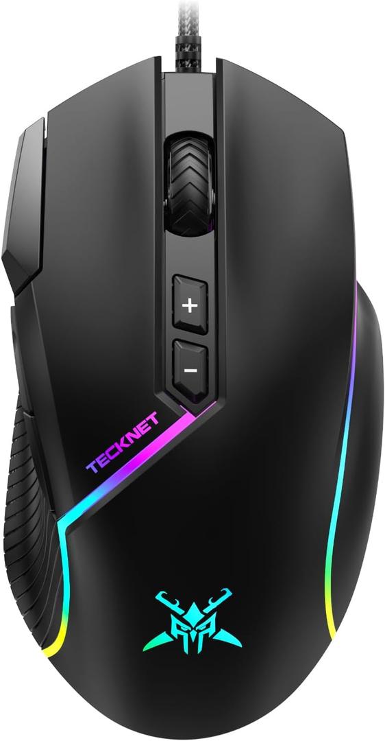 TECKNET Wired Gaming Mouse, 12,800 DPI with Optical Sensor, 8 Programmable Buttons, 13 RGB Backlit Modes, Ergonomic Design, Custom Software Gaming Mice for Laptop,PC (Black)