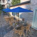California Umbrella 9' Round Aluminum Outdoor Deck, Pool or Patio Umbrella, Crank Lift, Auto Tilt, Bronze Pole, Royal Blue
