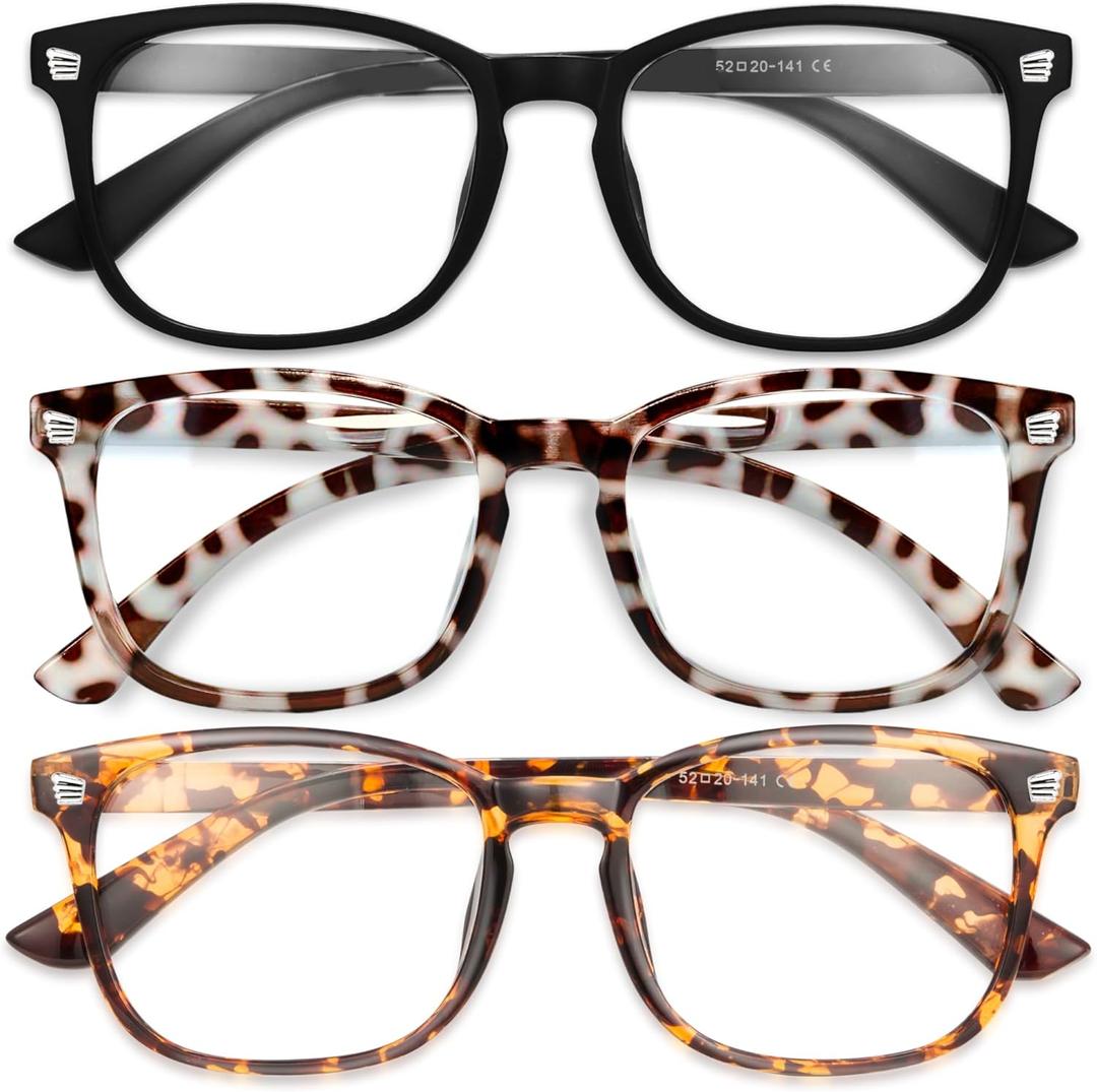 Gaoye Stylish Blue Light Glasses for Woman - Computer Glasses 99% Blue Light Blocking - Lightweight TR90 Frames - 3 pack (B2-matte Black+leopard+tortoise)