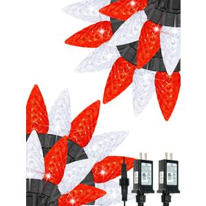 2 Pack C6 Christmas Lights Outdoor Indoor, Total 200 LED 66 FT Connectable Christmas String Lights with Timer & 13 Modes, Waterproof Twinkle Light for Xmas Tree Party Yards Decorations (Red and White)