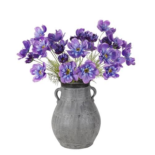Artificial Purple Cosmos Flowers Bouquet, 6 Stems Faux Silk Cosmos with Greenery for Vase, Wedding Centerpieces, Home Table, Garden Party Décor