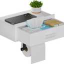 Toilet Paper Holder with Shelf,Wall Mount/Self Adhesive White Toilet Paper Holder,Wipes Dispenser for Bathroom,Wood Toilet Roll Holder with Storage Drawer