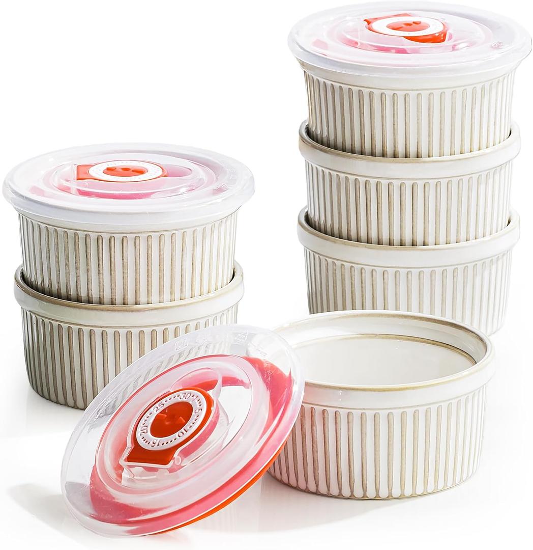 Getstar Creme Brulee Ramekins, 4oz Small Ceramic Baking Dish Set of 6, Oven Safe, Dishwasher Safe