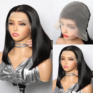 Bob Wig Human Hair Full 13x6 HD Lace Front Wigs Human Hair 180% Density Pre Plucked Pre Cut 100% Brazilian Virgin Real Hair Glueless Wigs for Black Women - 12 Inch 13x6 Bob Wig Natural Black