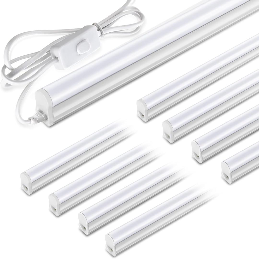 Pak 4FT LED Shop Lights, 2300LM 6500K Cool White, 20W Energy Efficient Linkable Ceiling and Under Cabinet Lighting, T5 Integrated Utility Fixture for Garage, Workshop, Basement, FCC Certified, 8 Pack