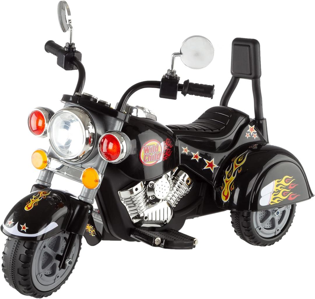 Kids Motorcycle Ride On Toy – 3-Wheel Chopper with Reverse and Headlights - Battery Powered Motorbike for Kids 3 and Up by Lil’ Rider Black