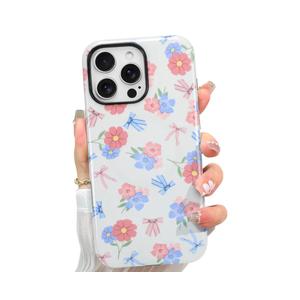 Case Designed for iPhone 16, Blue & Pink Bow Little Floral Pattern[Compatible with MagSafe] Hard PC+ Soft TPU Heavy Duty Shockproof Drop Protective Women Girls Phone Case
