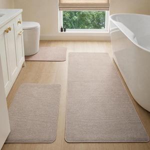Sunfly Bathroom Rugs Sets 3 Pieces, Beige 17"x27" & 24"x60" & 20"x24" U
