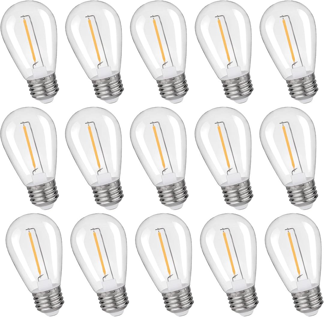 KLY 15-Pack LED String Light Bulbs, Plastic Shatterproof S14 Replacement Edison Bulbs, 1W Equivalent to 10W LED Bulb, Warm White 2200K E26 Base