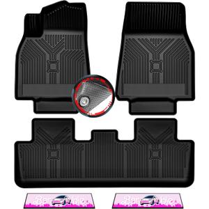 Anti-Slip 3D Pink Floor Mats 5Pcs Custom Fit 2020-2024 Tesla Model Y (5 Seater)| Rubber All-Weather Car Floor Liners with Weather Strips | Automotive Carpet for Winter, Hunting | Cool Stuff for Tesla