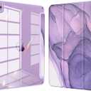 DTTOCASE iPad Pro 12.9 Case 6th / 5th / 4th / 3rd Generation 2022/ 2021 / 2020/ 2018, 12.9 inch Clear Back Cover[Built-in Pencil Holder, Auto Sleep/ Wake, Camera Protection] for iPad Pro-Purple Marble