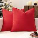 MIULEE Christmas Decorative Linen Pillow Covers 18x18 Inch Red Boho Farmhouse Neutral Couch Throw Pillows for Bed Pack of 2 Accent Modern Pillowcase Sofa Livingroom Home Decor
