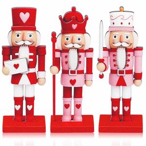 Thyle 3 Pcs Valentine Nutcracker Soldier 7 in Wooden Traditional Valentine Nutcrackers Figures Wood Veneer Tabletop Decoration for Desktop Fireplace Collectible Gifts(Red and Pink)