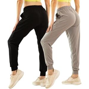 TRIUNION 2 Pack Womens Jogger Pants with Pockets Soft Tapered Joggers Sweatpants for Women Drawstring Lounge Pants Size S