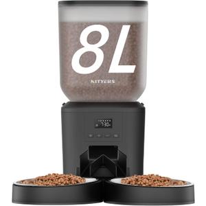 Automatic Cat Feeder for 2 Cats - 8L/34 Cups Large Capacity Auto Cat Food Dispenser with LCD Screen, 2 Food Trays, Timed Feeder, Up to 50 Portions 6 Meals Per Day, Keep Fresh (Black)