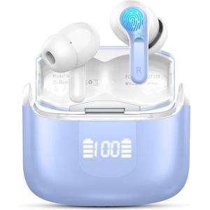 Wireless Earbuds, Bluetooth 5.4 Headphones 2025 NEW Ear Buds 40H Bass Stereo in-Ear Earphones ENC Noise Cancelling Earbuds with 4 HD Mic, USB-C LED Display IP7 Waterproof Sport Headset for Android iOS