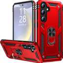 IKAZZ for Galaxy S25 Plus Case,Military Grade Shockproof Heavy Duty Protective Phone Cover Pass 16ft Drop Test with Magnetic Kickstand Car Mount Holder Red