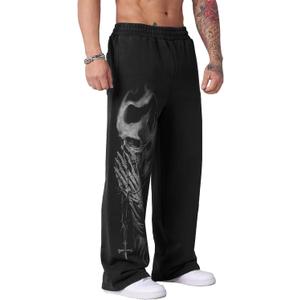Men's Graphic Sweatpants Gothic Punk Streetwear Joggers Gym Workout Lounge Pants with Pockets, M