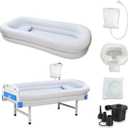 Medical Inflatable Bathtub,Inflatable Bed Bath,Medical PVC Bedside Shower Bathtub Kit,Bed Baths for The Disabled,Bed Tub+Bedside Water Bag+Electric air Pump+Medical Inflatable Shampoo Basin (White-double Layered)