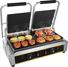Commercial Panini Press Grill, 3600W Electric Sandwich Panini Maker | 19.5"×9" Large Grill with Temperature Control 122-572℉, Double Non-Stick Full Grooved Plates for Hamburger Steak Bacon