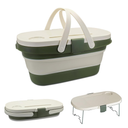 WisePoint Foldable Picnic Basket with Handles, Plastic Picnic Accessories Camping Basket with Lid, Large Capacity Outdoor Basket for Picnicking, Camping, Hiking (White+Green)